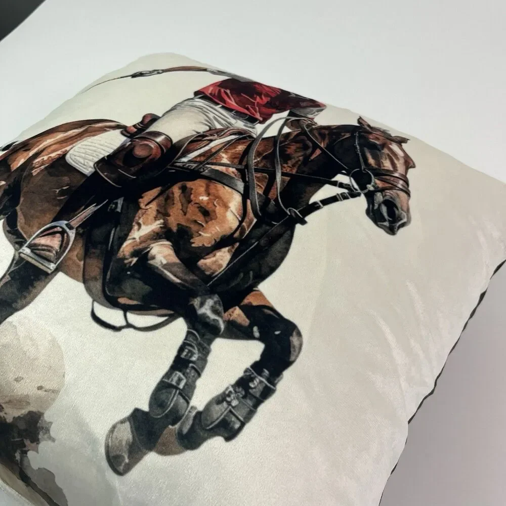 Pificio Firenze Horse Polo Velvet Throw Pillow 18x18 Equestrian Made in Italy